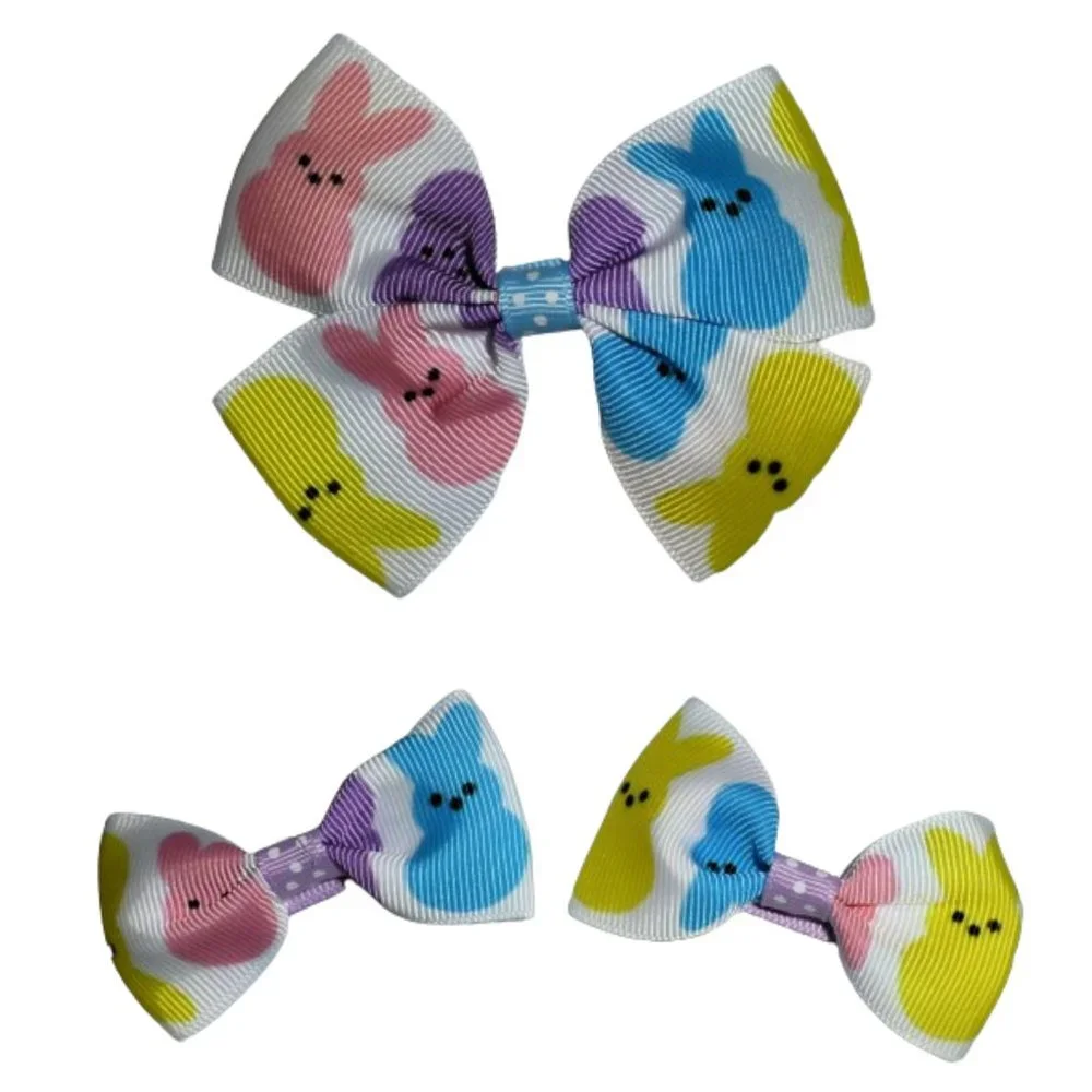 Peeps Easter Bunny Rabbit Girls Hair Bow Clips